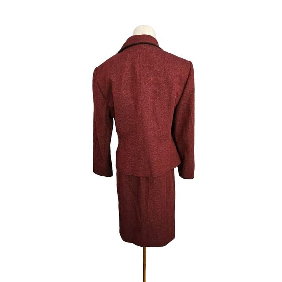 KASPER Petite Tweed Maroon Red 2 Pcs Skirt Jacket‎ Suit Set Career Church Sz 10P - Picture 6 of 9